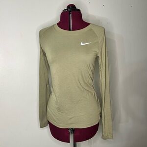 XS Nike long sleeve running dri fit shirt with “mesh” look back in olive green
